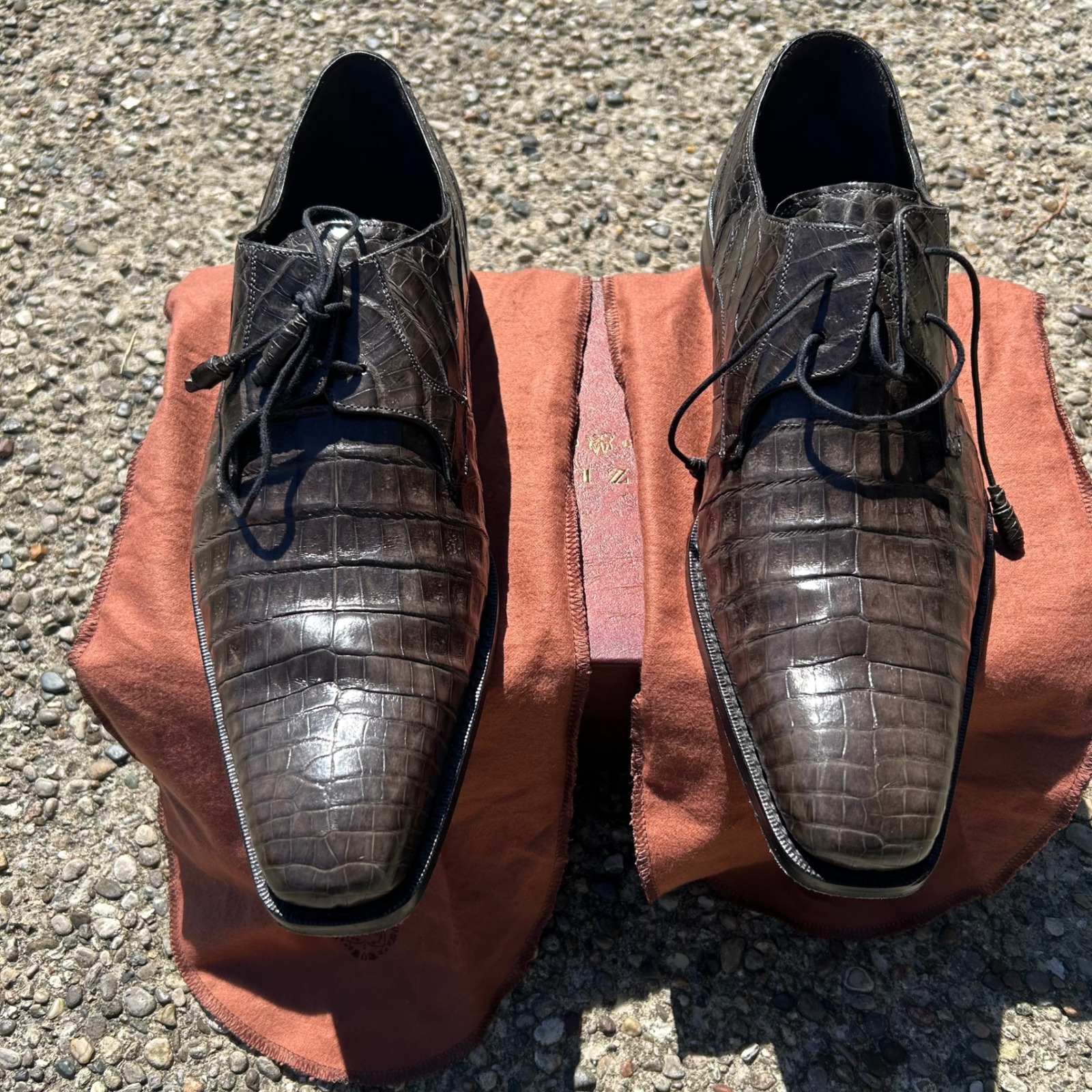 Mezlan Derby Shoes Mens 12m Brown Genuine Crocodile Snakeskin Exotic Dress Shoes